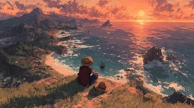 Monkey D. Luffy Scenic Sunset Coast 4K Wallpaper