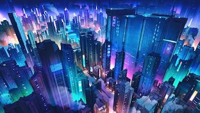 Futuristic Cyberpunk Cityscape Aerial View 4K Wallpaper