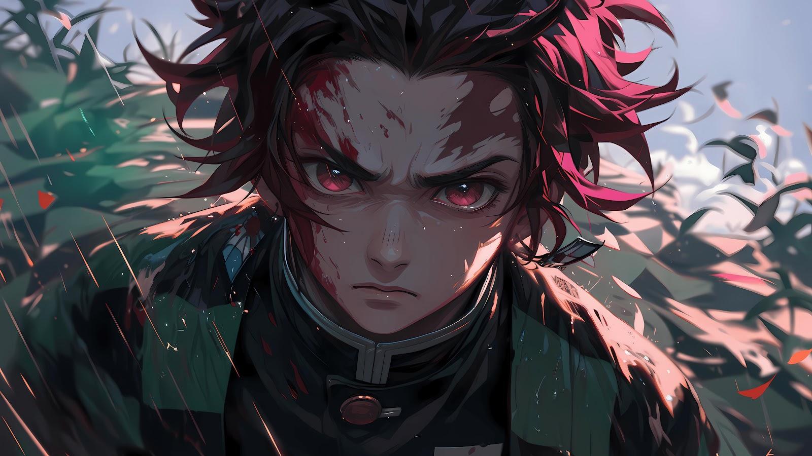Tanjiro Kamado Battle Intense Face - Demon Slayer 4K Wallpaper