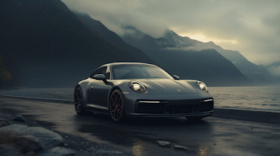 Black Sports Car on Misty Mountain Coastal Road Wallpaper.png